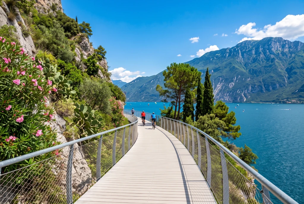 Ciclopedonale del Garda sospesa sulla roccia tra Limone e il confine trentino