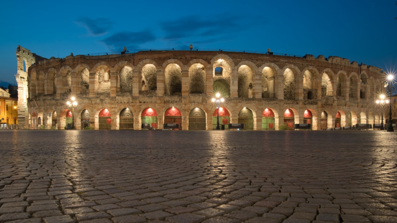 View of Piazza Bra and Arena di Verona in the evening